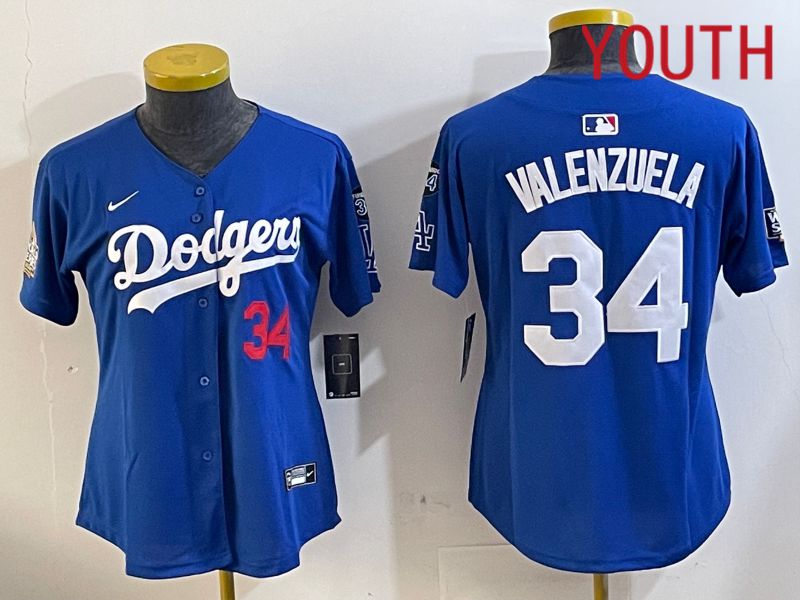Youth Los Angeles Dodgers #34 Valenzuela Blue Gold Game 2024 Nike MLB Jersey style 11201